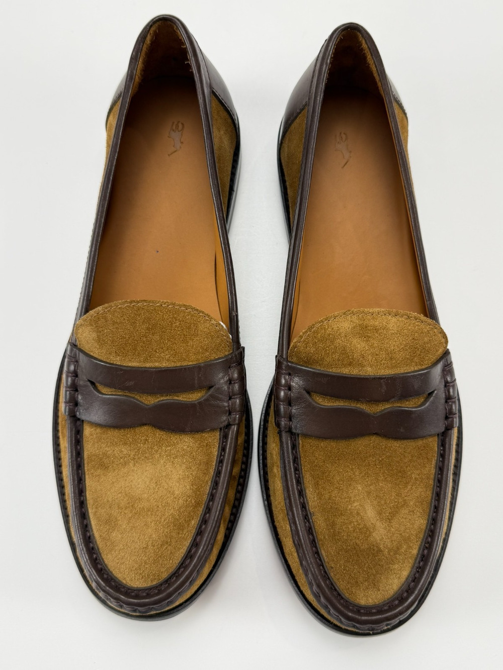 Men's Suede and Leather Penny Loafers in Tan and Dark Brown